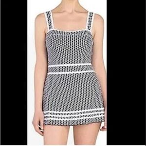 Shore Shapes Tummy Control Lined Mesh Swim Dress in Black and White,  Size 8